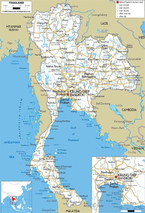 thailand map with cities and roads